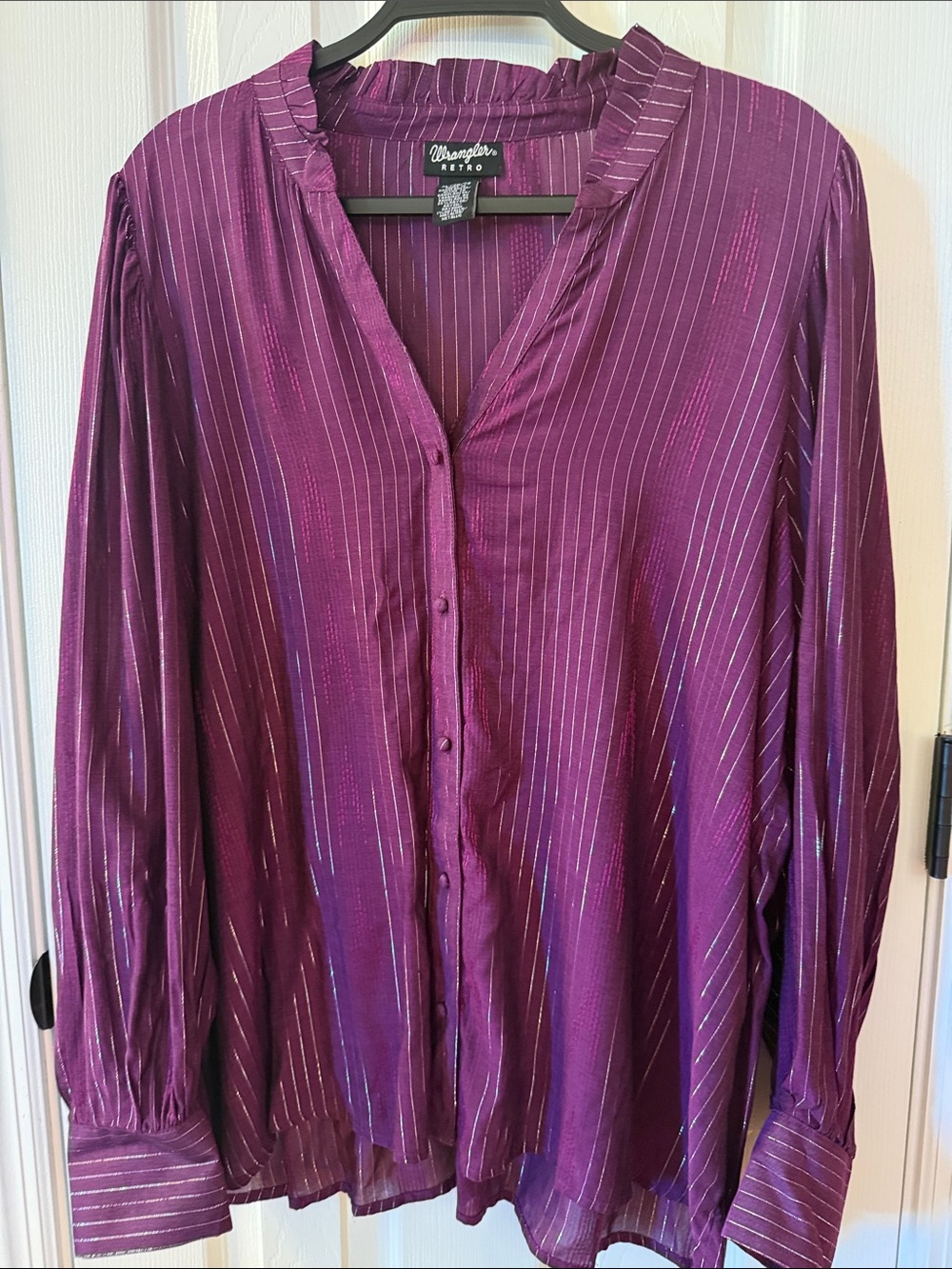 Wrangler Metallic Purple Striped Button-Down Shirt